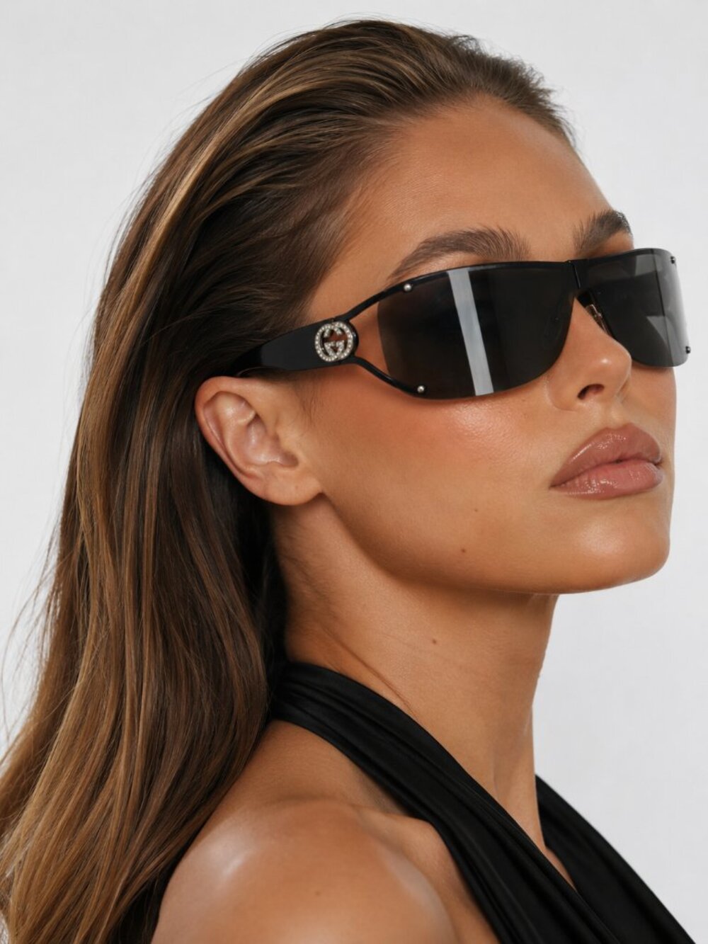 Gucci GG 2820/f/s Crystal Logo Shield Sunglasses + Case - Authentic